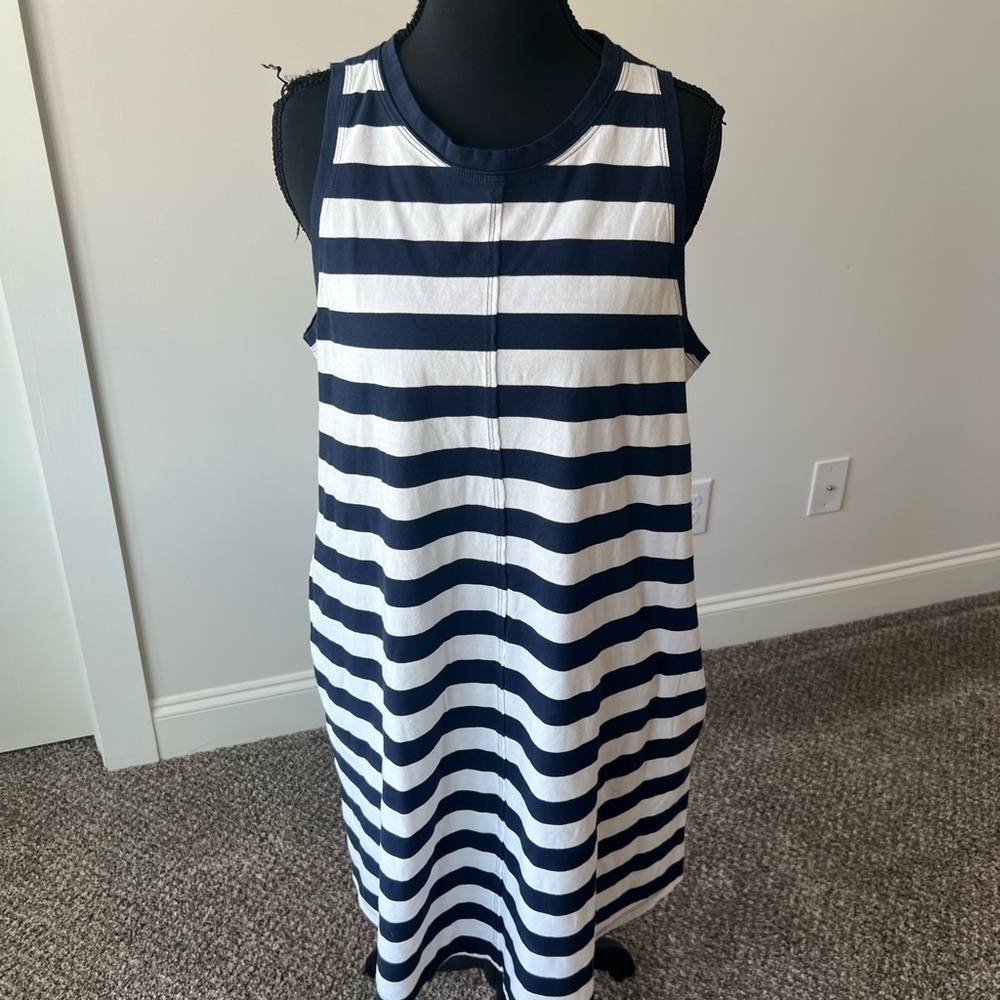 GAP Navy and White Striped Sleeveless Cotton Dress with Pockets Size M